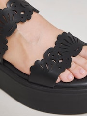 Simply Be Black Wide Fit Laser Cut Detail Strap Flatform Sandals - Image 4 of 4