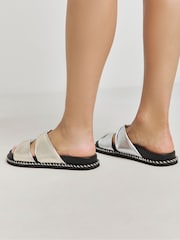 Simply Be Silver Extra Wide Fit Wide Fit Soft Twist Volume Leather Footbed Sandals - Image 2 of 4