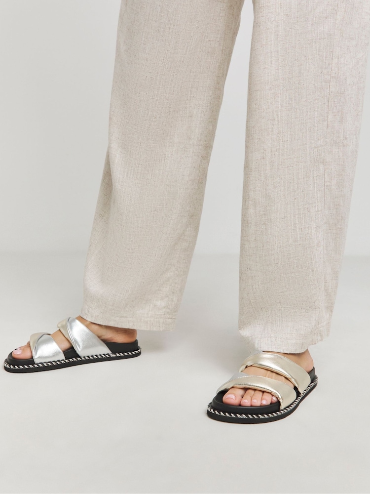 Simply Be Silver Extra Wide Fit Wide Fit Soft Twist Volume Leather Footbed Sandals - Image 4 of 4