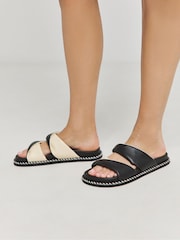 Simply Be Black Extra Wide Fit Silver Soft Twist Volume Leather Footbed Sandals - Image 2 of 4
