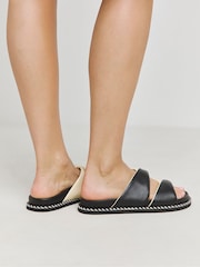 Simply Be Black Extra Wide Fit Silver Soft Twist Volume Leather Footbed Sandals - Image 4 of 4