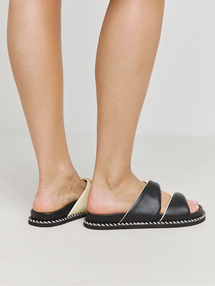 Simply Be Black Extra Wide Fit Silver Soft Twist Volume Leather Footbed Sandals - Image 4 of 4