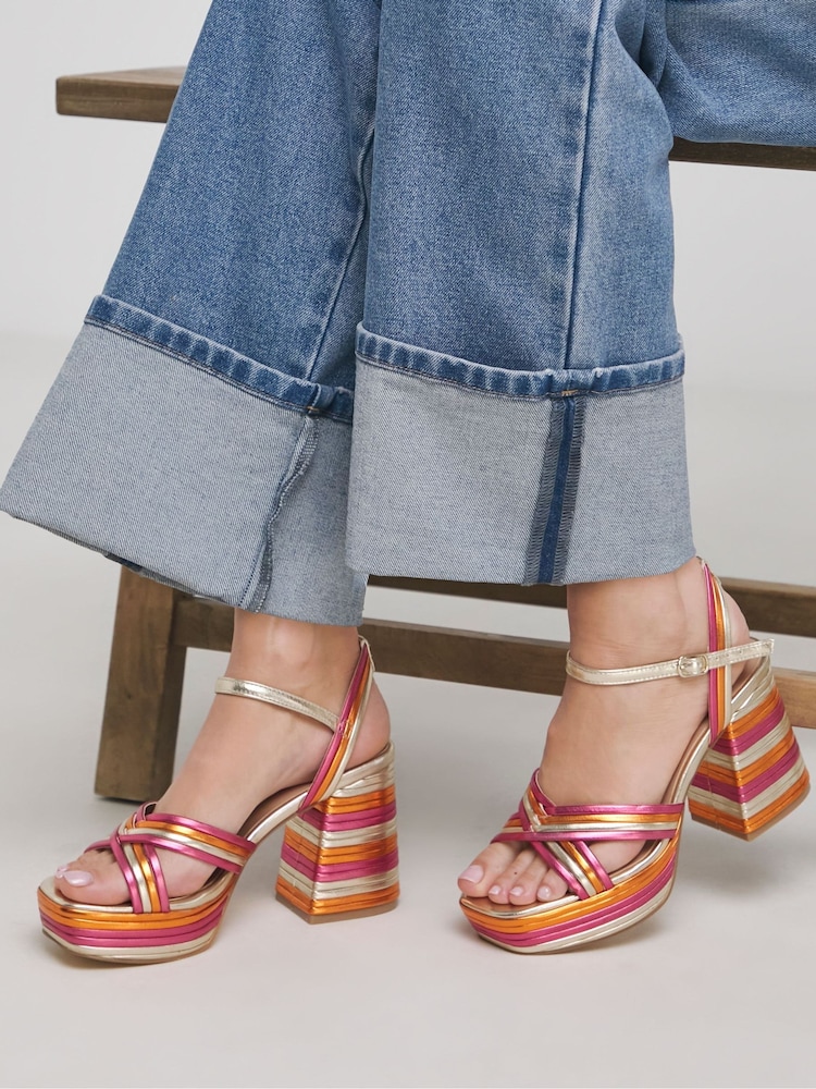 Simply Be Pink Wide Fit Wide Fit Multi Strap Platform Heels - Image 1 of 4