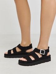 Simply Be Black Wide Fit Wide Fit Fisherman's Suede Flatform Sandals - Image 1 of 4