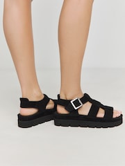 Simply Be Black Wide Fit Wide Fit Fisherman's Suede Flatform Sandals - Image 2 of 4