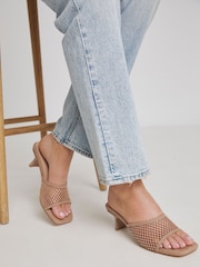 Simply Be Brown Wide Fit Wide Fit Diamante Mesh Kitten Heels Mules - Image 1 of 4