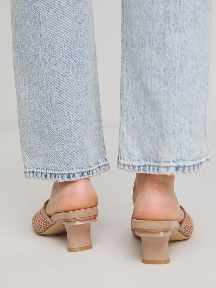 Simply Be Brown Wide Fit Wide Fit Diamante Mesh Kitten Heels Mules - Image 2 of 4