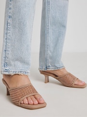 Simply Be Brown Wide Fit Wide Fit Diamante Mesh Kitten Heels Mules - Image 4 of 4
