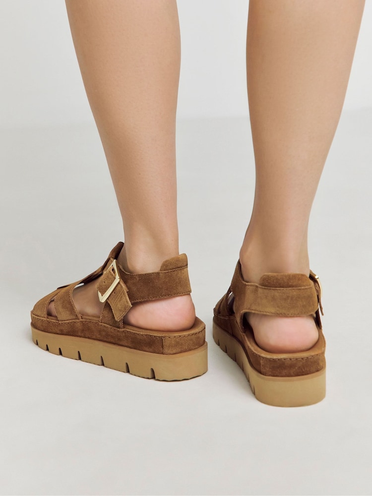 Simply Be Brown Extra Wide Fit Wide Fit Fisherman's Suede Flatform Sandals - Image 2 of 4