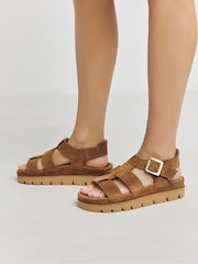 Simply Be Brown Extra Wide Fit Wide Fit Fisherman's Suede Flatform Sandals - Image 4 of 4