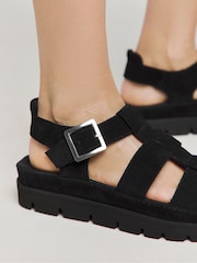 Simply Be Black Extra Wide Fit Wide Fit Fisherman's Suede Flatform Sandals - Image 4 of 4
