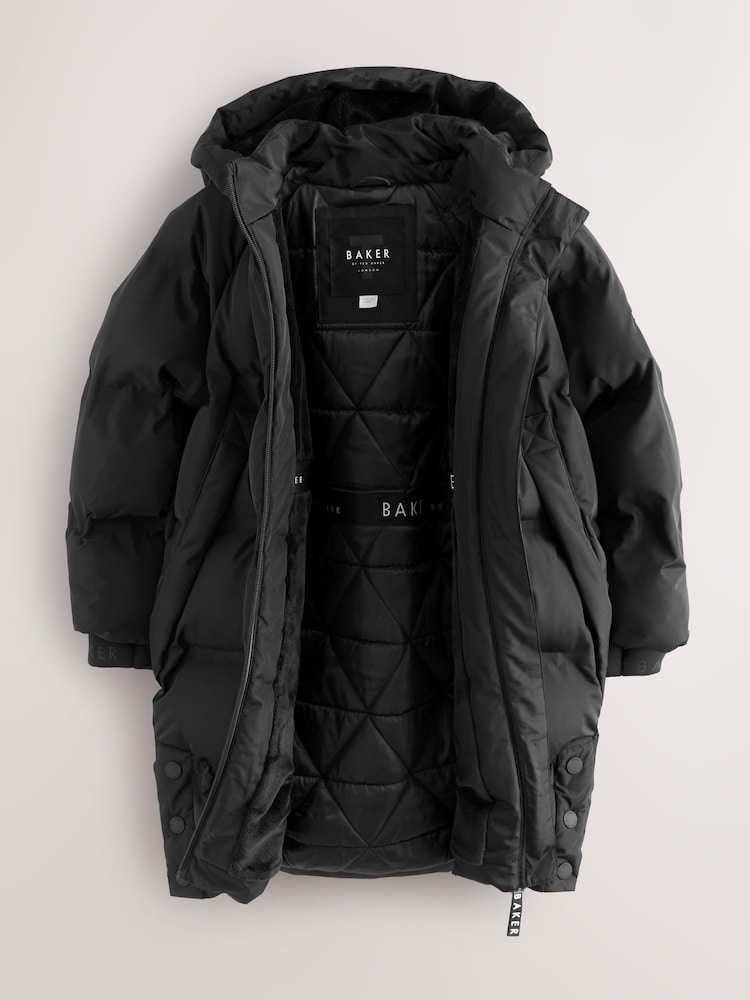 Baker by Ted Baker Shower Resistant Heat Seal Longline Padded Black Coat - Image 2 of 8