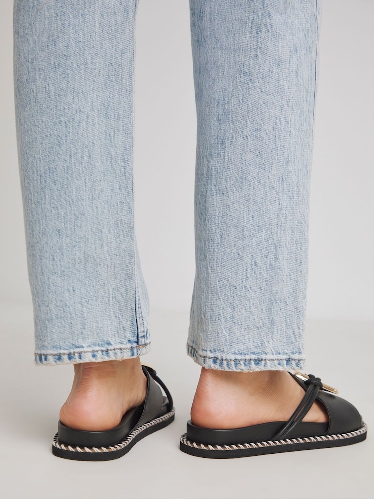 Simply Be Black Wide Fit Whipstitch Two Strap Footbed Sandals - Image 2 of 4 Simply Be Black Wide Fit Whipstitch Two Strap Footbed Sandals - Image 2 of 4