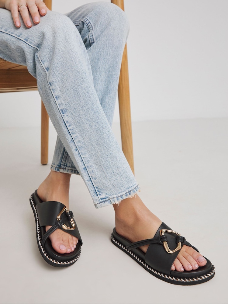 Simply Be Black Wide Fit Whipstitch Two Strap Footbed Sandals - Image 4 of 4 Simply Be Black Wide Fit Whipstitch Two Strap Footbed Sandals - Image 4 of 4