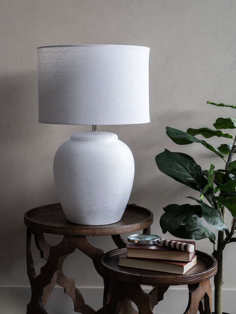 Libra Interiors White Rhodes Ceramic Lamp with Shade Large E GLS - Image 1 of 5