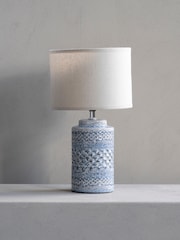 Libra Interiors Blue Stormy Sky Glaze Table Lamp 38cm with Cream Drum Shade - Image 1 of 4