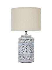 Libra Interiors Blue Stormy Sky Glaze Table Lamp 38cm with Cream Drum Shade - Image 2 of 4