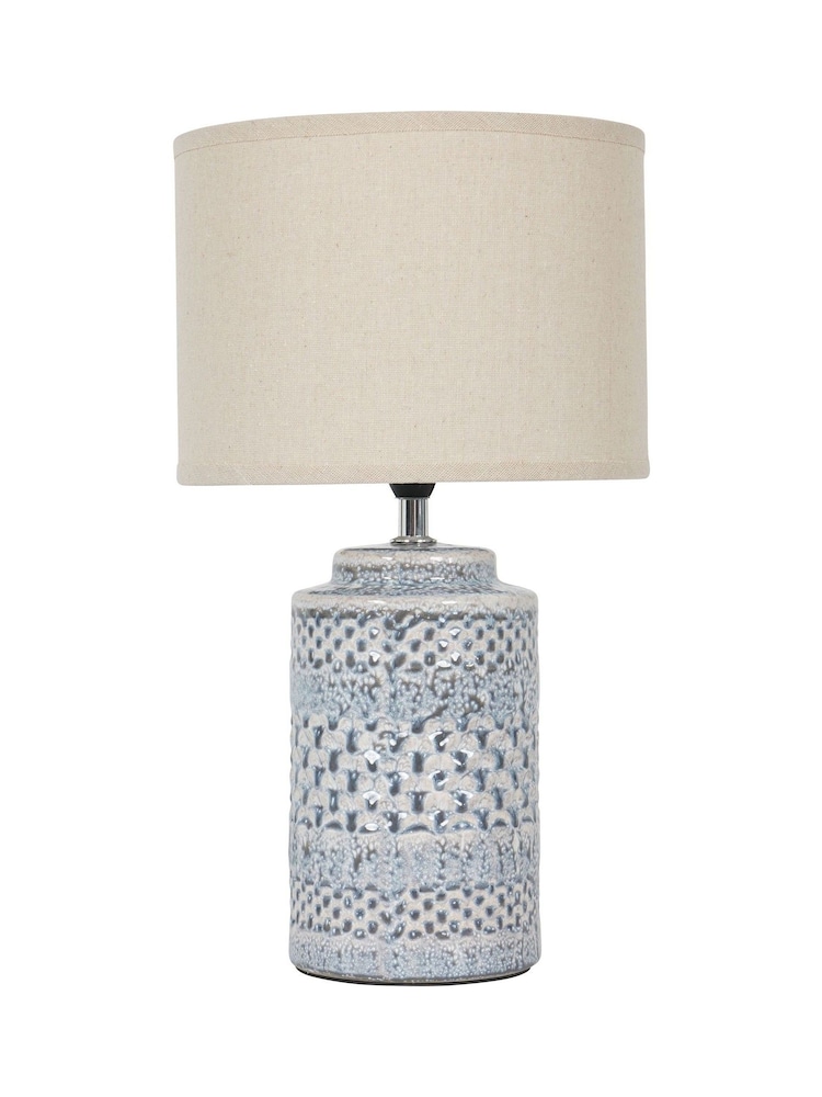 Libra Interiors Blue Stormy Sky Glaze Table Lamp 38cm with Cream Drum Shade - Image 2 of 4