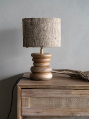 Libra Interiors Natural Leon Solid Wood Table Lamp with Silk Jute Shade Small - Image 1 of 5