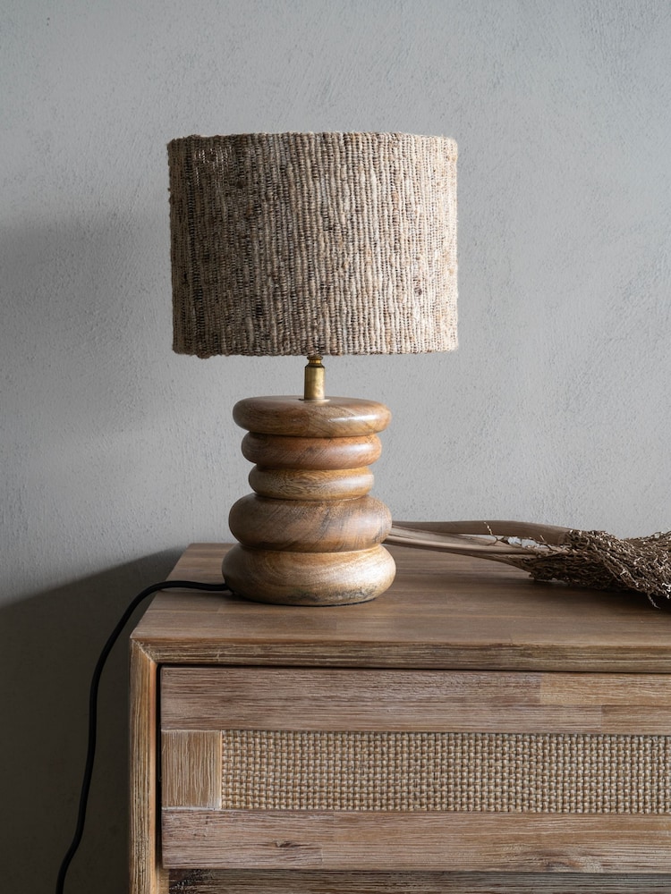 Libra Interiors Natural Leon Solid Wood Table Lamp with Silk Jute Shade Small - Image 1 of 5