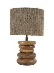 Libra Interiors Natural Leon Solid Wood Table Lamp with Silk Jute Shade Small - Image 2 of 5