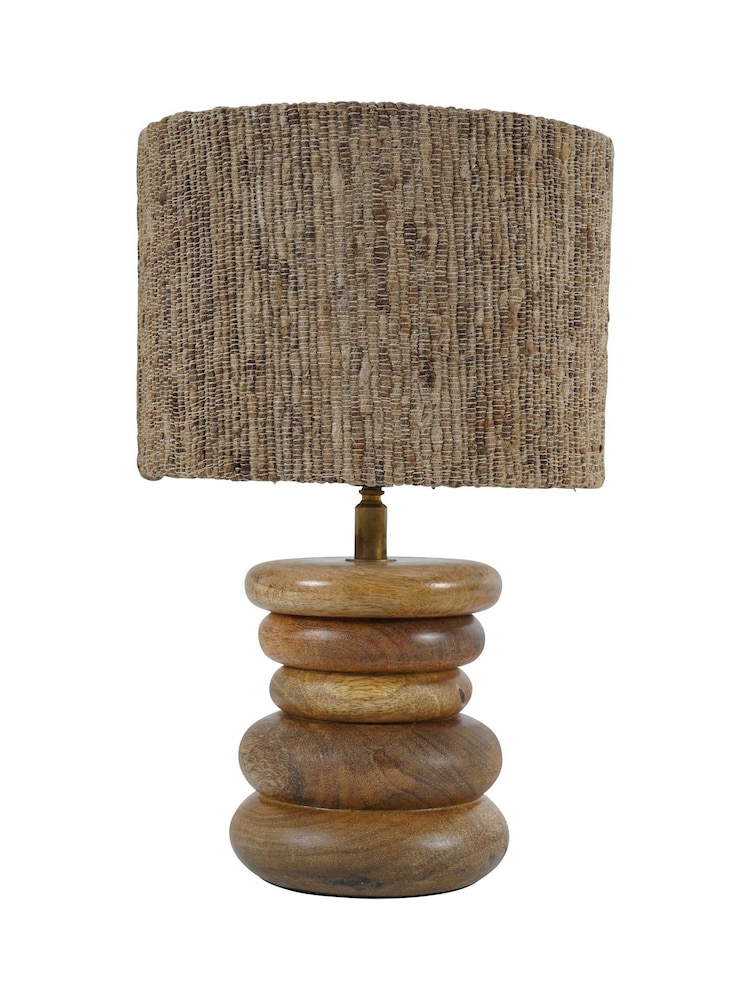 Libra Interiors Natural Leon Solid Wood Table Lamp with Silk Jute Shade Small - Image 2 of 5