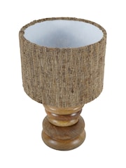 Libra Interiors Natural Leon Solid Wood Table Lamp with Silk Jute Shade Small - Image 3 of 5