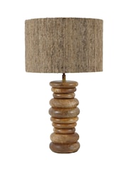 Libra Interiors Natural Leon Solid Wood Table Lamp with Silk Jute Shade Large - Image 2 of 4