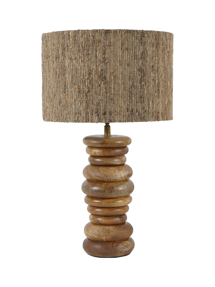 Libra Interiors Natural Leon Solid Wood Table Lamp with Silk Jute Shade Large - Image 2 of 4
