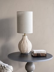 Libra Interiors Natural Natural Rattan Lamp with Drum Shade Small - Image 1 of 4