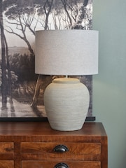 Libra Interiors Grey Baslow Etched Large Ceramic Lamp with Shade 60W - Image 1 of 5