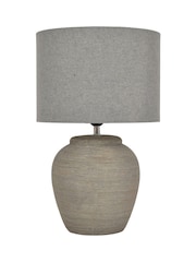 Libra Interiors Grey Baslow Etched Large Ceramic Lamp with Shade 60W - Image 2 of 5