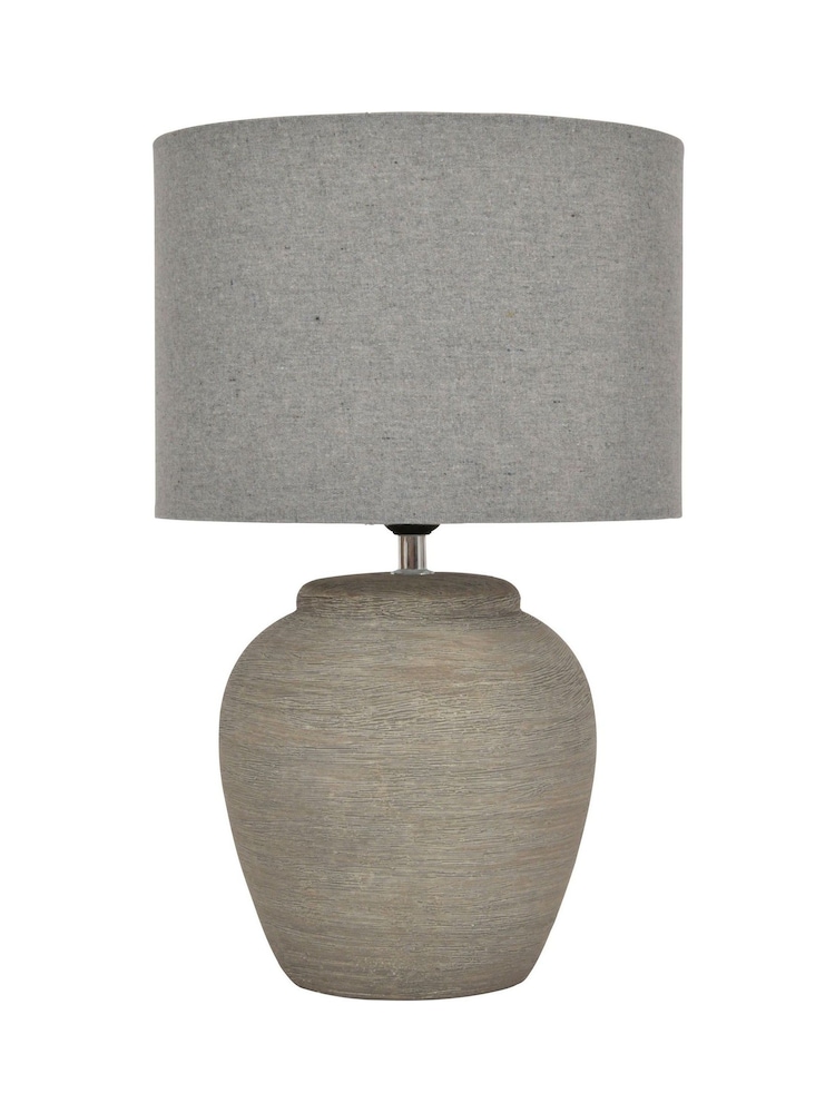 Libra Interiors Grey Baslow Etched Large Ceramic Lamp with Shade 60W - Image 2 of 5