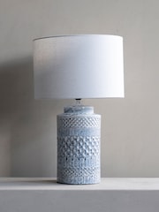 Libra Interiors Blue Stormy Glaze Table Lamp 60cm with Cream Drum Shade - Image 1 of 4