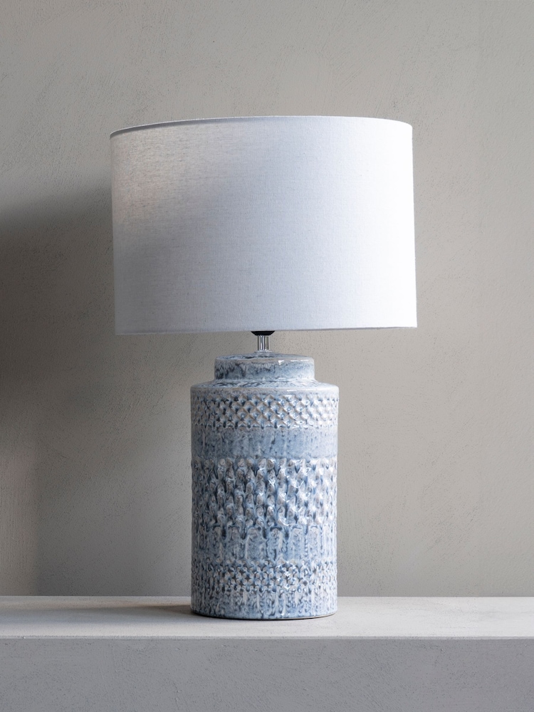 Libra Interiors Blue Stormy Glaze Table Lamp 60cm with Cream Drum Shade - Image 1 of 4