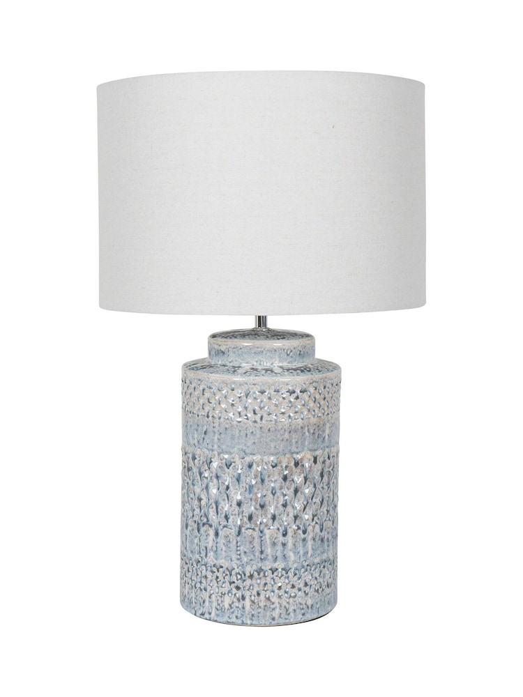 Libra Interiors Blue Stormy Glaze Table Lamp 60cm with Cream Drum Shade - Image 2 of 4