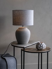 Libra Interiors Grey Baslow Etched Small Ceramic Lamp with Shade 60W - Image 1 of 5