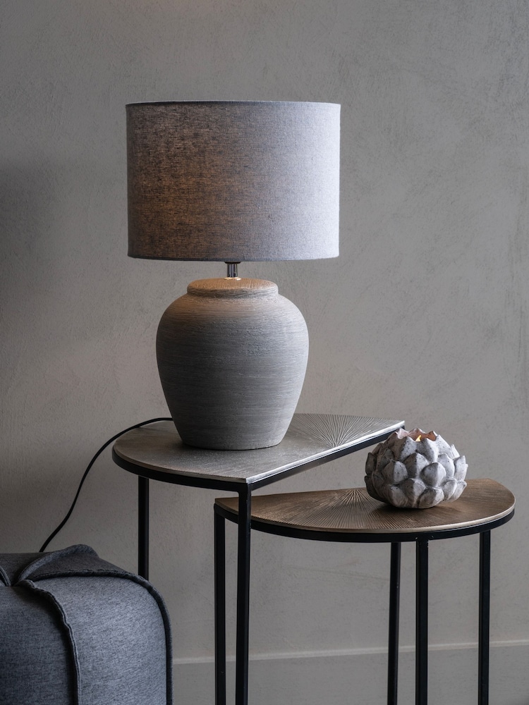 Libra Interiors Grey Baslow Etched Small Ceramic Lamp with Shade 60W - Image 1 of 5
