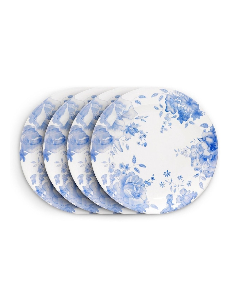 Wade Set of 4 Blue Floral Print Dinner Plates Dinnerware - Image 1 of 9