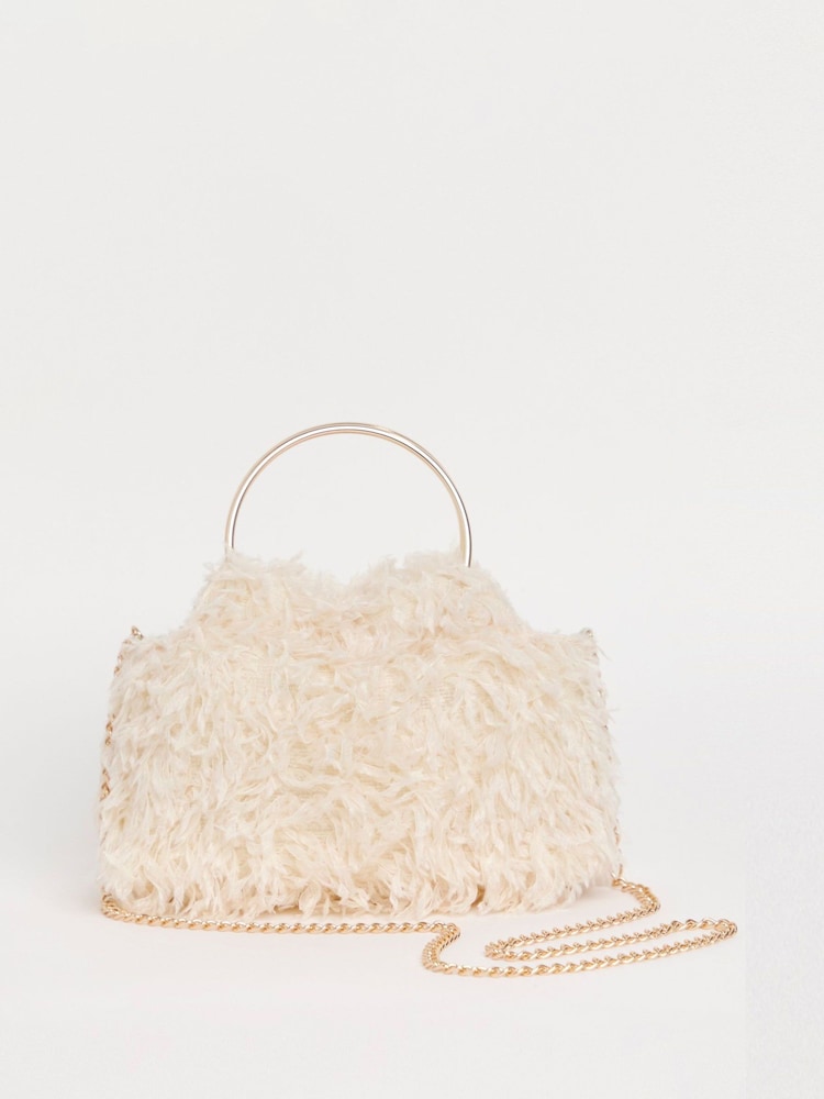 Joanna Hope Cream Faux Feather Grab Clutch Bag - Image 1 of 4