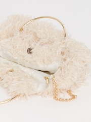 Joanna Hope Cream Faux Feather Grab Clutch Bag - Image 2 of 4