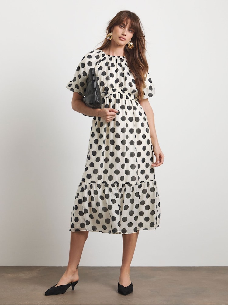 Joanna Hope Mono Spot Bow Detail Maxi Dress - Image 1 of 4 Joanna Hope Mono Spot Bow Detail Maxi Dress - Image 1 of 4