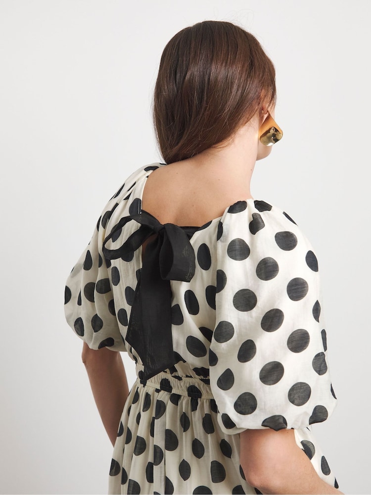 Joanna Hope Mono Spot Bow Detail Maxi Dress - Image 2 of 4 Joanna Hope Mono Spot Bow Detail Maxi Dress - Image 2 of 4