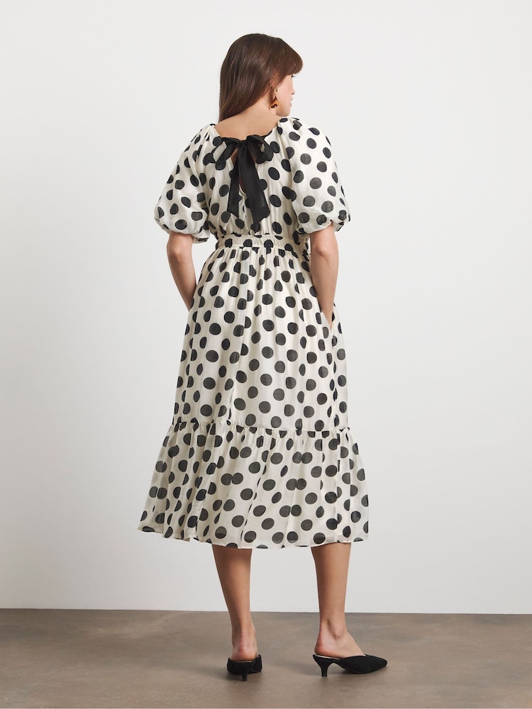 Joanna Hope Mono Spot Bow Detail Maxi Dress - Image 4 of 4 Joanna Hope Mono Spot Bow Detail Maxi Dress - Image 4 of 4