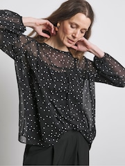 Joanna Hope Romantic Chiffon Black Blouse - Image 1 of 4