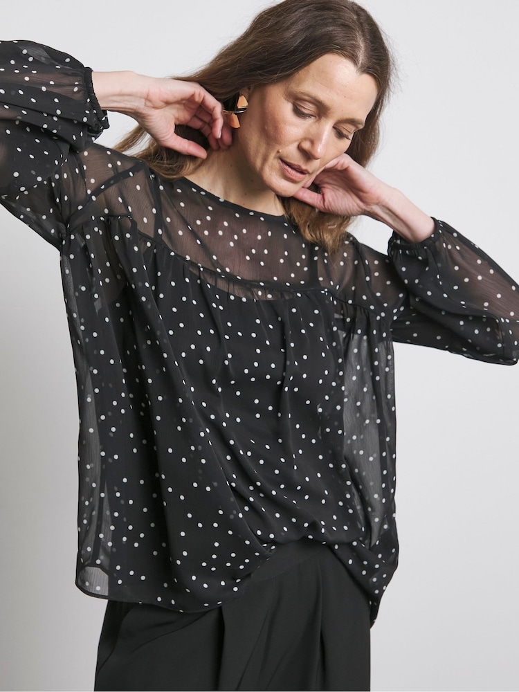 Joanna Hope Romantic Chiffon Black Blouse - Image 1 of 4