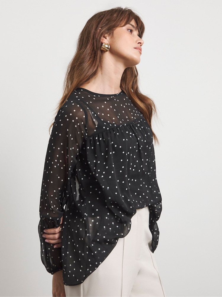 Joanna Hope Romantic Chiffon Black Blouse - Image 1 of 4 Joanna Hope Romantic Chiffon Black Blouse - Image 1 of 4