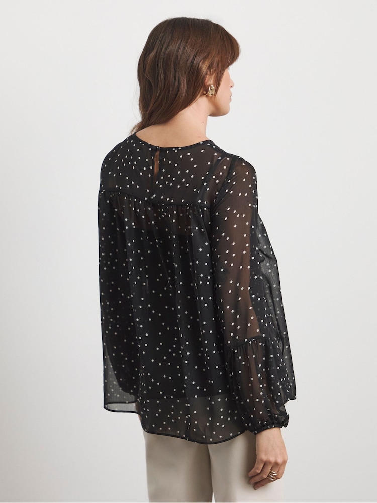 Joanna Hope Romantic Chiffon Black Blouse - Image 2 of 4 Joanna Hope Romantic Chiffon Black Blouse - Image 2 of 4