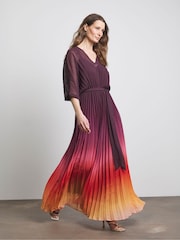 Joanna Hope Purple Pleated Ombre Dress - Image 1 of 4