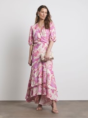 Joanna Hope Pink Printed Wrap Dress - Image 1 of 4